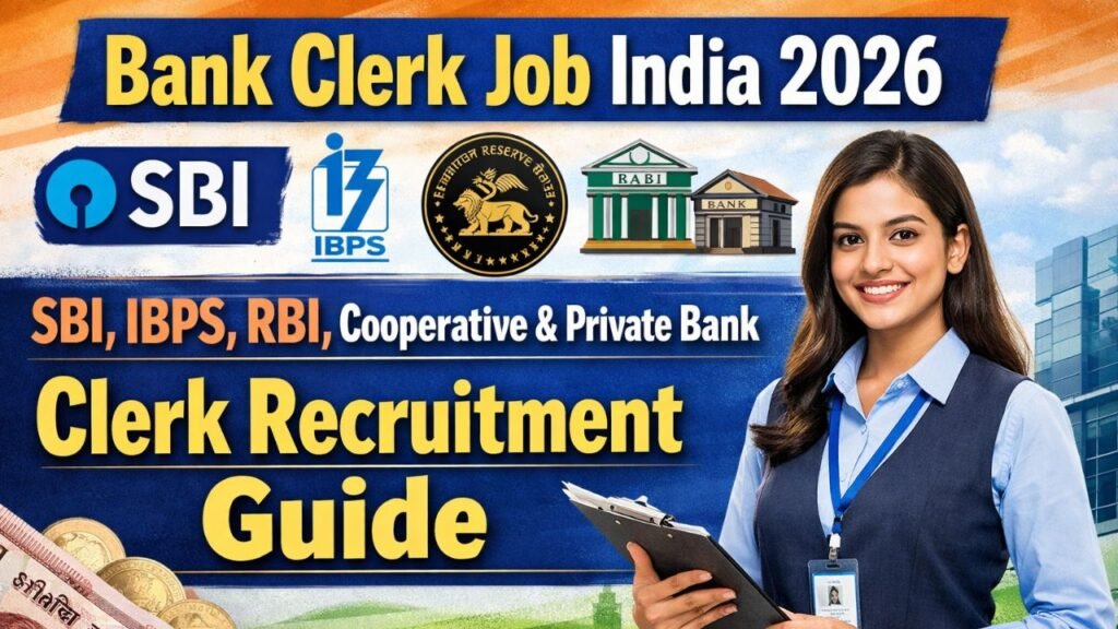Bank Clerk Job India 2026 – SBI, IBPS, RBI, Cooperative & Private Bank Clerk Recruitment Guide Bank Clerk Job India 2026 – SBI, IBPS, RBI, Cooperative & Private Bank Clerk Recruitment Guide (1)