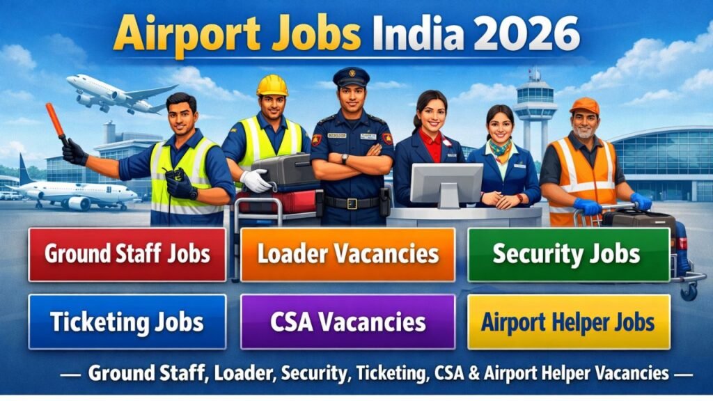 Airport Jobs India 2026 – Ground Staff, Loader, Security, Ticketing, CSA & Airport Helper Vacancies Airport Jobs India 2026 – Ground Staff, Loader, Security, Ticketing, CSA & Airport Helper Vacancies
