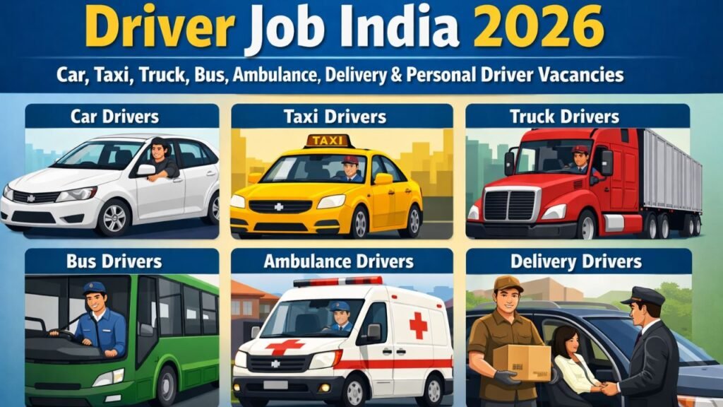 Driver Job India 2026 – Car, Taxi, Truck, Bus, Ambulance, Delivery & Personal Driver Vacancies Driver Job India 2026