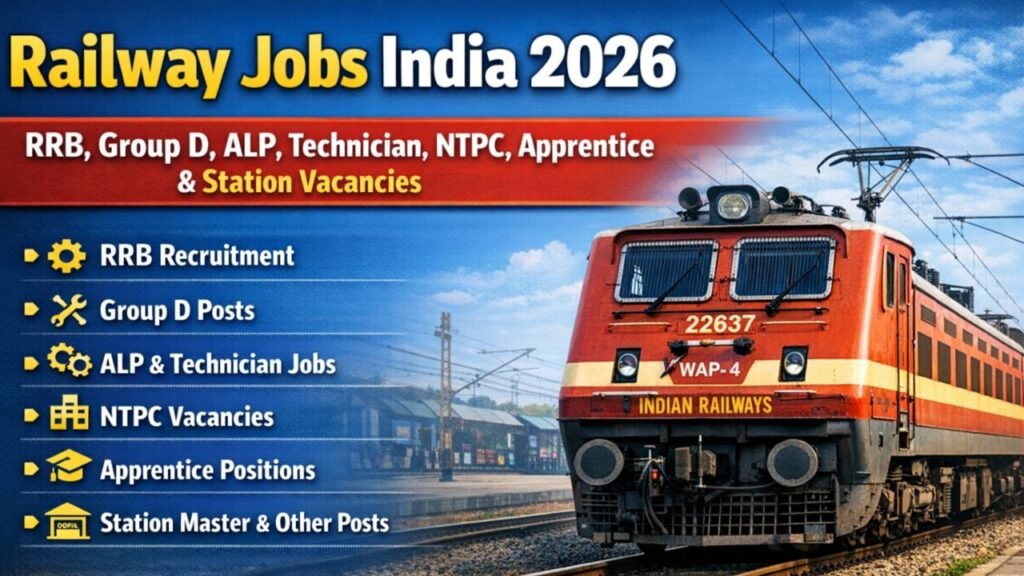 Railway Jobs India 2026 – RRB, Group D, ALP, Technician, NTPC, Apprentice & Station Vacancies Railway Jobs India 2026